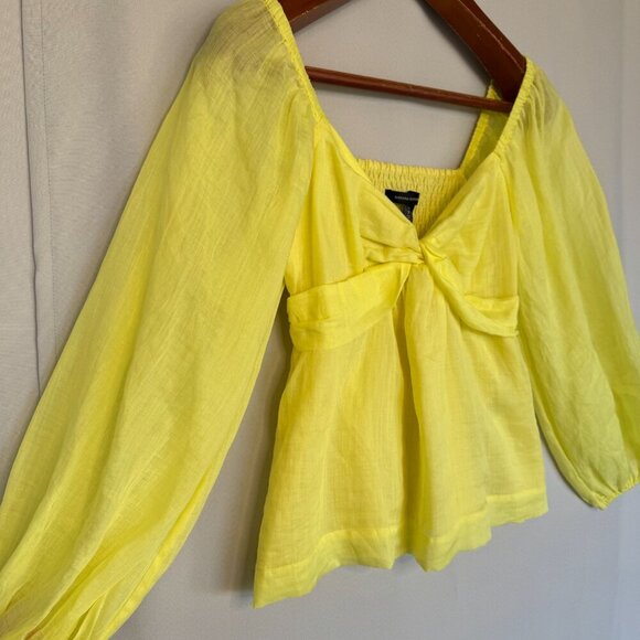Banana Republic Yellow Ramie Gauze Twist Front Long Ballon Sleeve Peplum Blouse - Picture 6 of 17